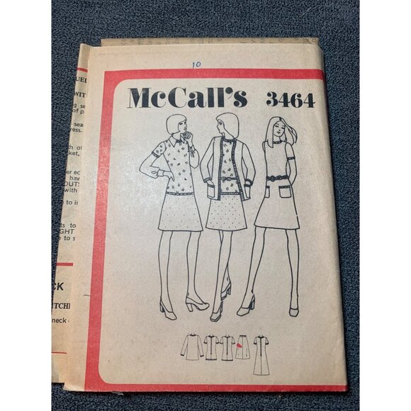 Vintage McCalls 3464 Sewing Pattern 1970s Dresses Cardigan Size 10 uncut - Picture 1 of 5